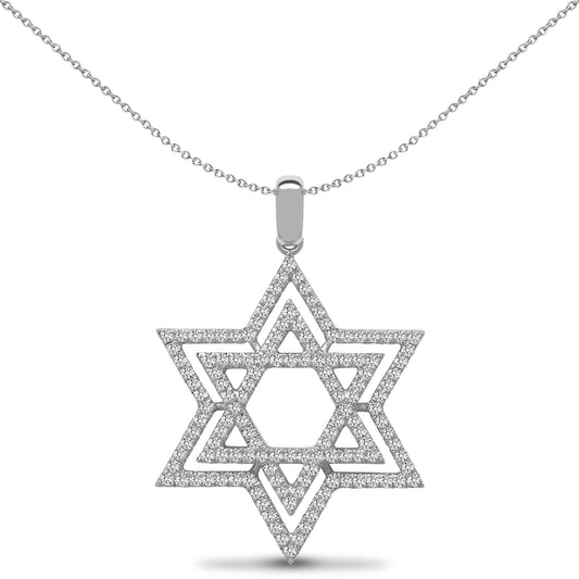 18ct White Gold  0.6ct Diamond Magen David Star Charm Pendant - 18P277