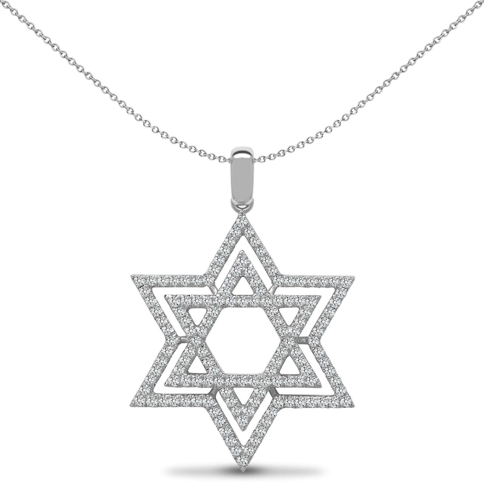 18ct White Gold  0.6ct Diamond Magen David Star Charm Pendant - 18P277