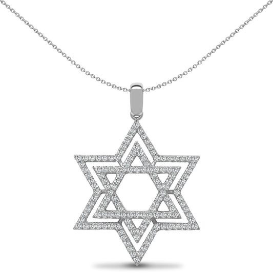 18ct White Gold  0.6ct Diamond Magen David Star Charm Pendant - 18P277