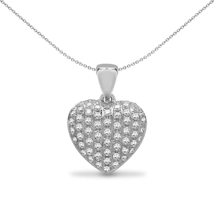 18ct White Gold  0.35ct Diamond Domed Love Heart Cluster Pendant - 18P278