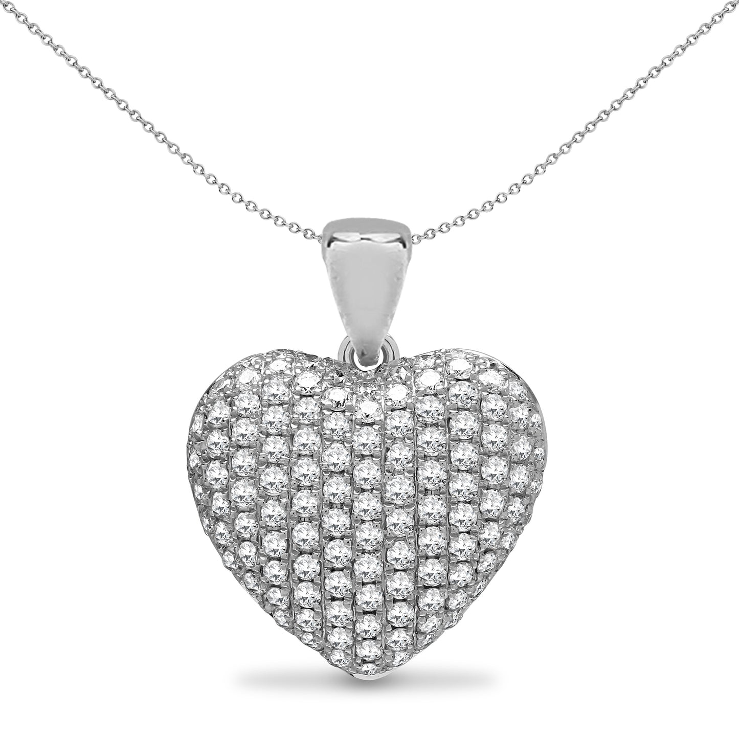 18ct White Gold  0.66ct Diamond Domed Love Heart Cluster Pendant - 18P279