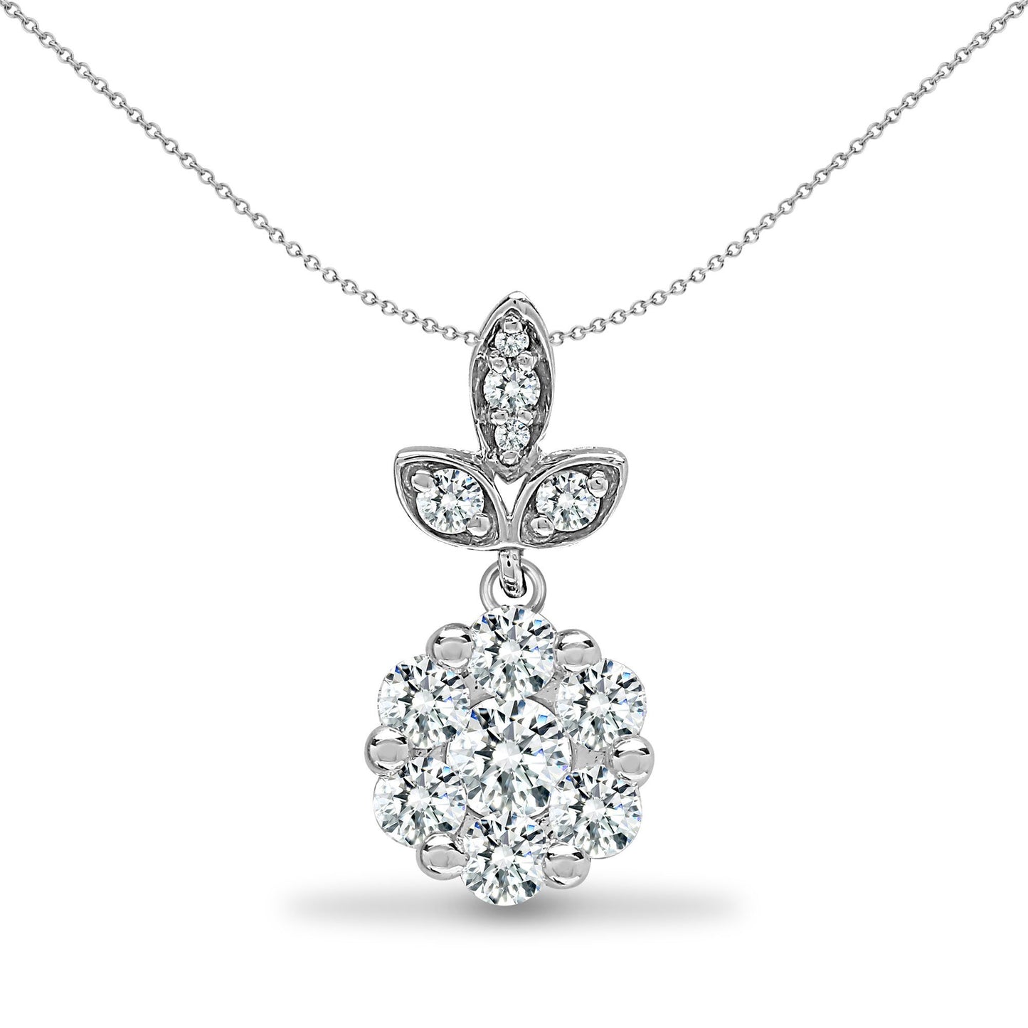 18ct White Gold  0.35ct Diamond Fleur de Lis Cluster Drop Pendant - 18P284