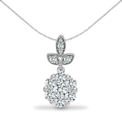 18ct White Gold  0.35ct Diamond Fleur de Lis Cluster Drop Pendant - 18P284