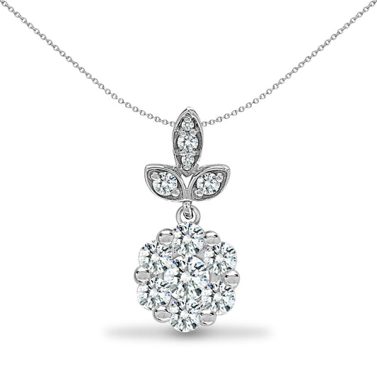 18ct White Gold  0.35ct Diamond Fleur de Lis Cluster Drop Pendant - 18P284