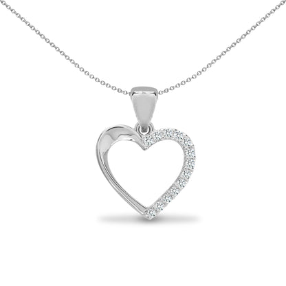 18ct White Gold  0.06ct Diamond Half Set Love Heart Charm Pendant - 18P296