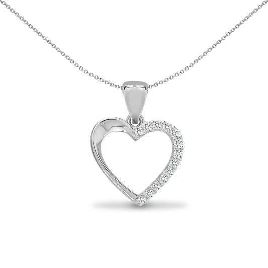 18ct White Gold  0.06ct Diamond Half Set Love Heart Charm Pendant - 18P296