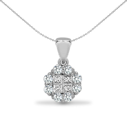 18ct White Gold  0.3ct Diamond Clover Window Cluster Pendant - 18P297-030