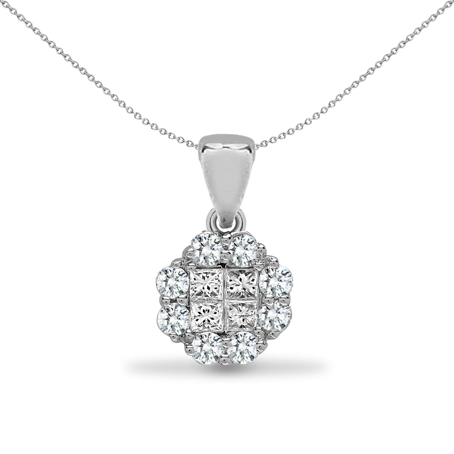 18ct White Gold  0.3ct Diamond Clover Window Cluster Pendant - 18P297-030