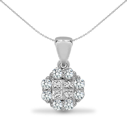 18ct White Gold  0.6ct Diamond Clover Window Cluster Pendant - 18P297-060