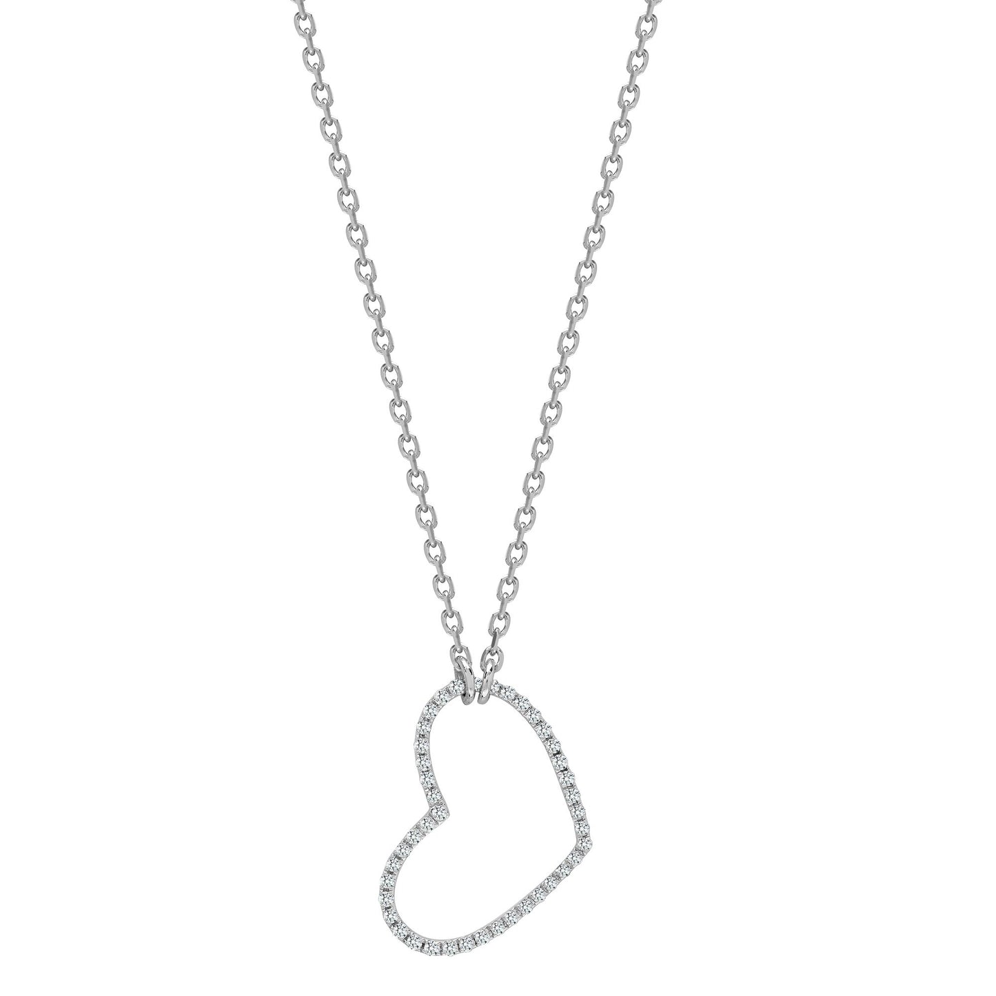 18ct White Gold  Diamond Love Heart Outline Eternity Necklace - 18P304