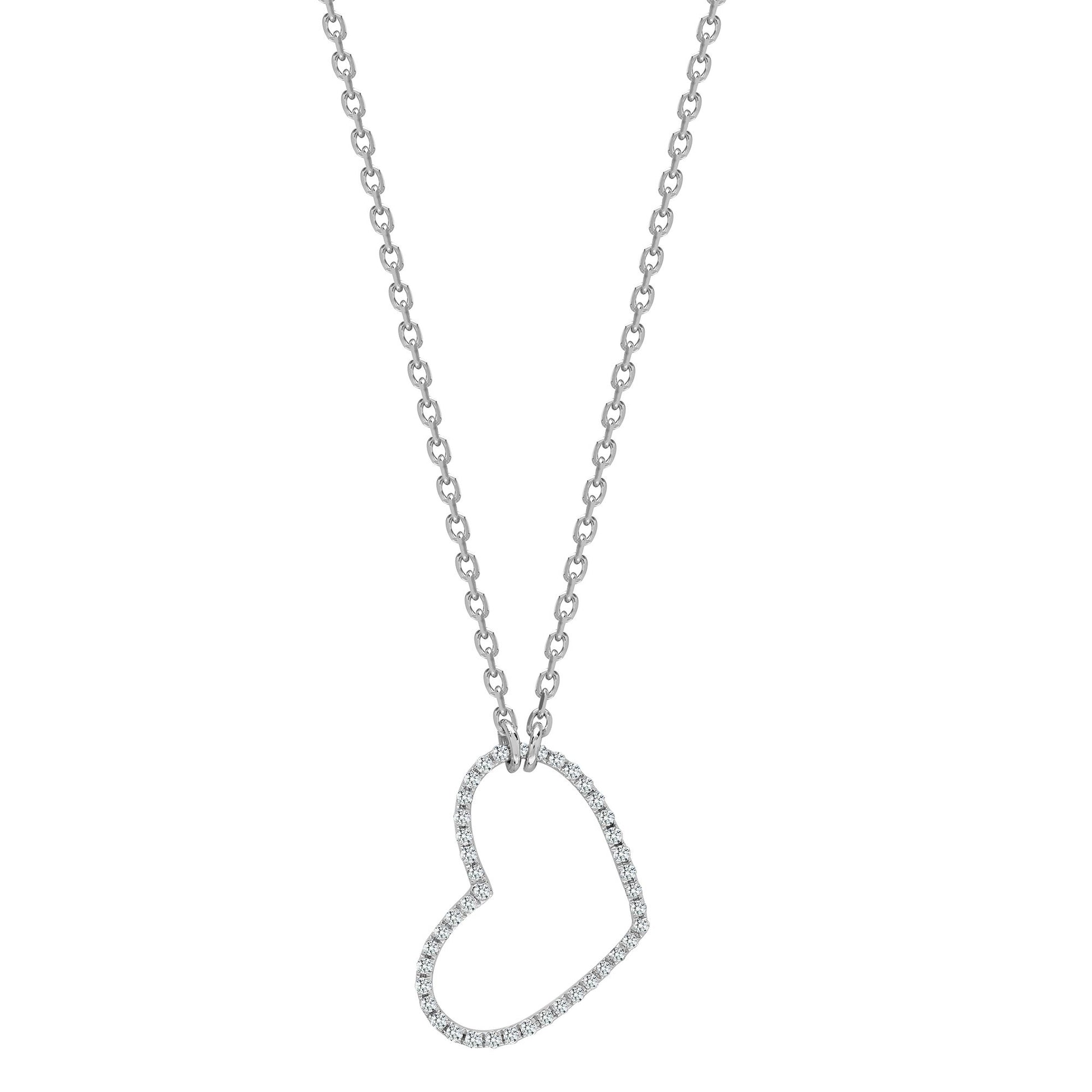 18ct White Gold  Diamond Love Heart Outline Eternity Necklace - 18P304