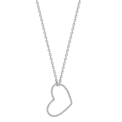 18ct White Gold  Diamond Love Heart Outline Eternity Necklace - 18P304