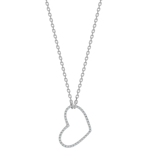 18ct White Gold  Diamond Love Heart Outline Eternity Necklace - 18P304