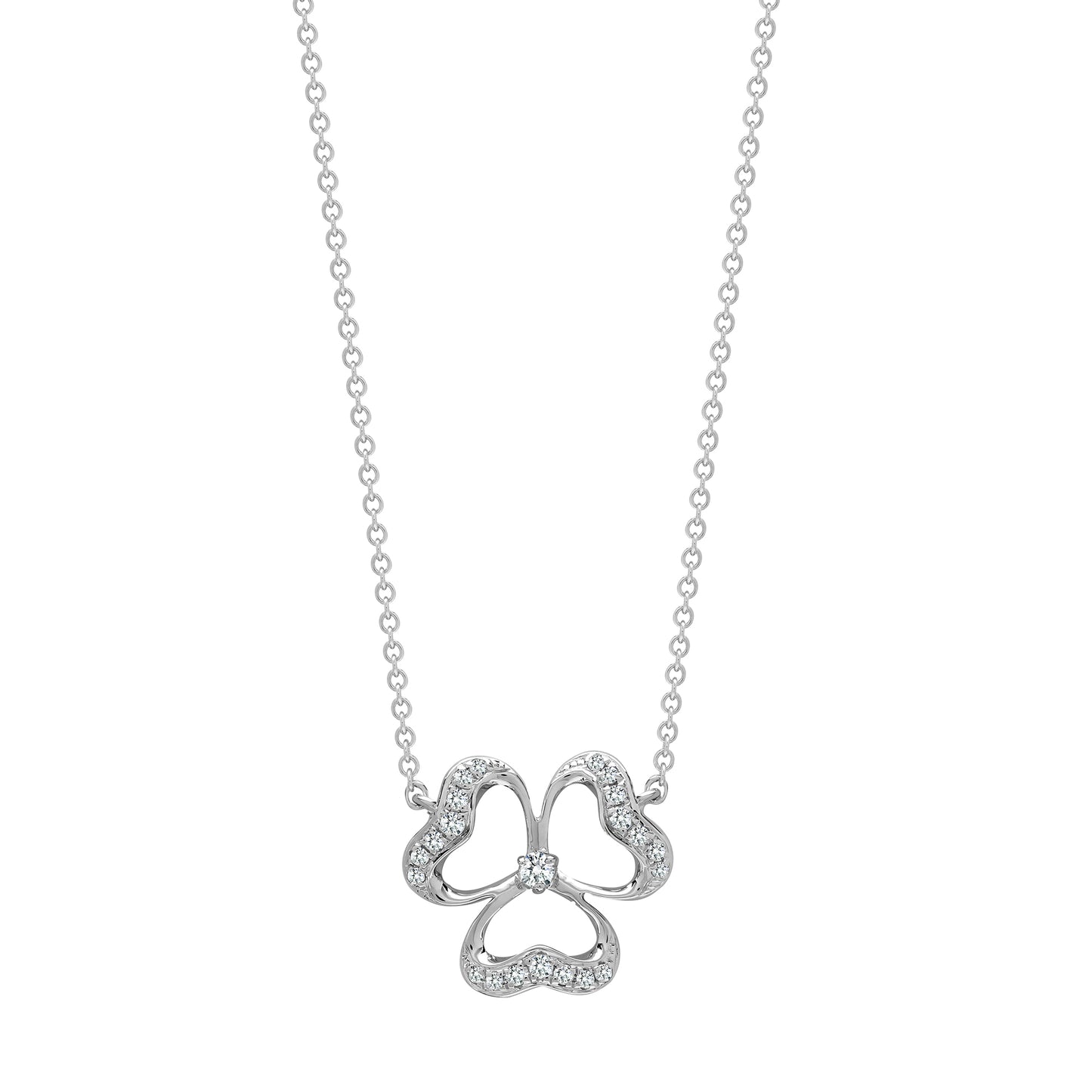 18ct White Gold  Diamond Shamrock Clover Lucky Charm Necklace - 18P306
