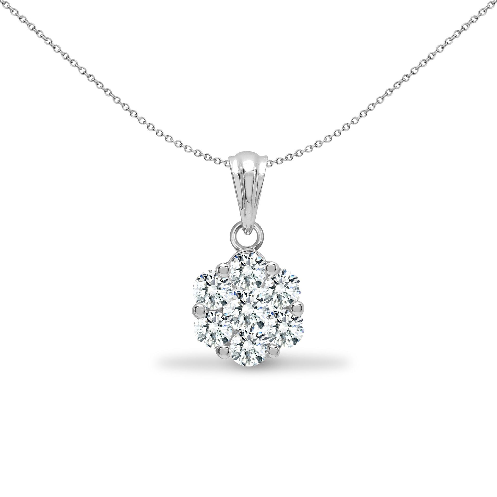 18ct White Gold  0.5ct Diamond Snowflake Cluster Cluster Pendant - 18P308-050