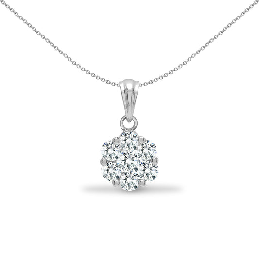 18ct White Gold  0.5ct Diamond Snowflake Cluster Cluster Pendant - 18P308-050