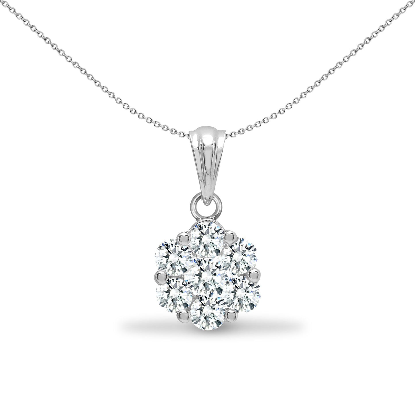 18ct White Gold  0.75ct Diamond Snowflake Cluster Cluster Pendant - 18P308-075