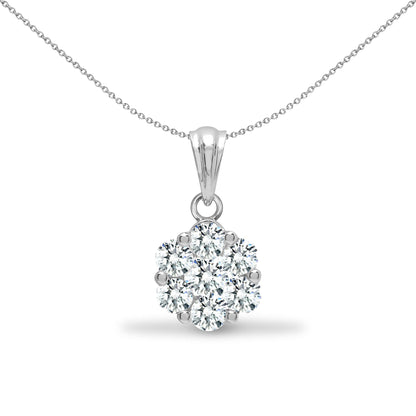 18ct White Gold  0.75ct Diamond Snowflake Cluster Cluster Pendant - 18P308-075