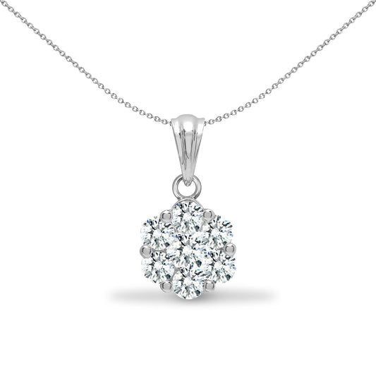 18ct White Gold  0.75ct Diamond Snowflake Cluster Cluster Pendant - 18P308-075