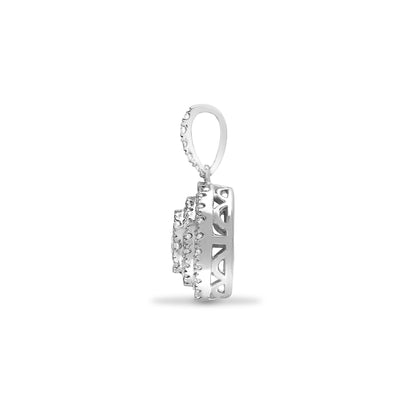 18ct White Gold  0.73ct Diamond Tiered Halo Cluster Drop Pendant - 18P320