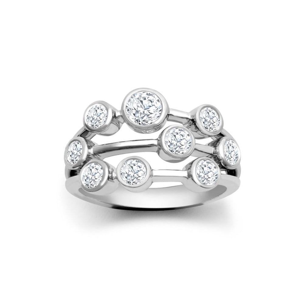 18ct White Gold  1.00cts Diamond 3-Row Rain Bubble Prancer Eternity Ring - 18R1001
