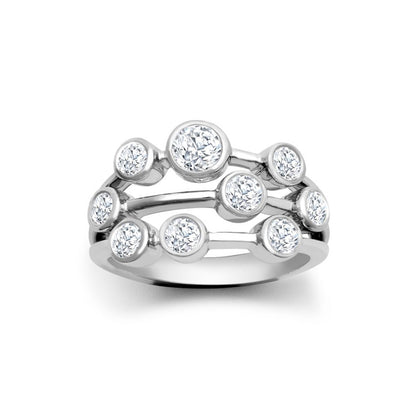 18ct White Gold  1.00cts Diamond 3-Row Rain Bubble Prancer Eternity Ring - 18R1001