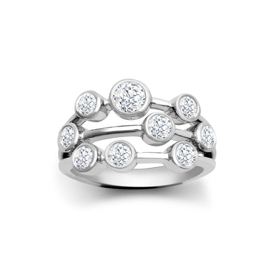 18ct White Gold  1.00cts Diamond 3-Row Rain Bubble Prancer Eternity Ring - 18R1001