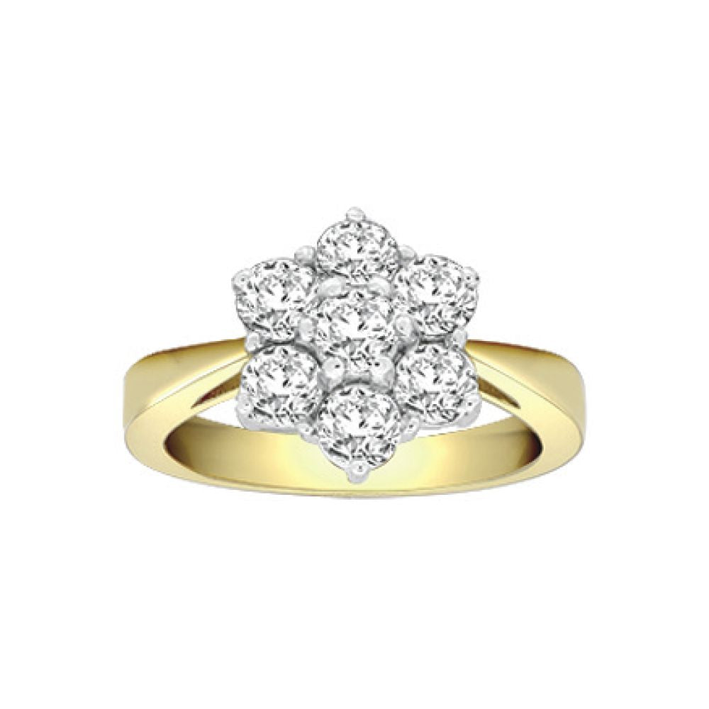 18ct 2 Colour Gold  1.5ct Diamond 7 Stone Flower Cluster Ring 12mm - 18R130-150