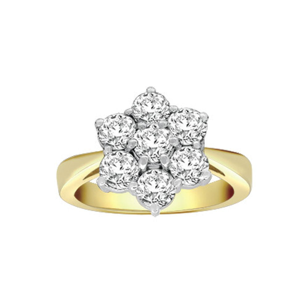 18ct 2 Colour Gold  2ct Diamond 7 Stone Flower Cluster Ring 14mm - 18R130-200