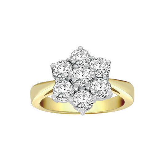 18ct 2 Colour Gold  2ct Diamond 7 Stone Flower Cluster Ring 14mm - 18R130-200