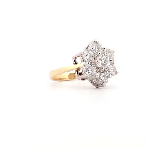 18ct 2 Colour Gold  2ct Diamond 7 Stone Flower Cluster Ring 14mm - 18R130-200