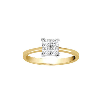 18ct Gold  Diamond 4 Stone Illusion Solitaire Engagement Ring 6mm - 18R161-050