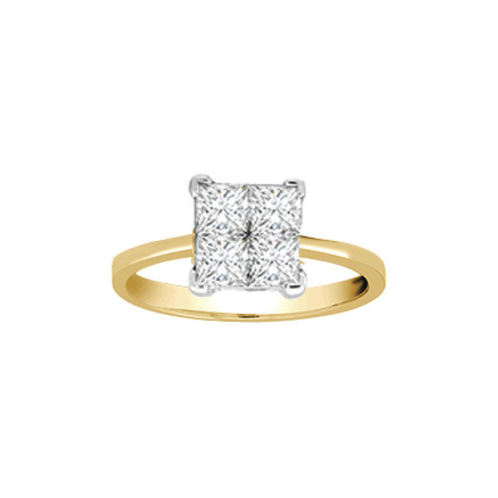 18ct Gold  1ct Diamond Illusion Solitaire Engagement Ring 8mm - 18R161-100