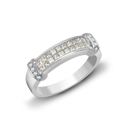 18ct White Gold  Diamond Dual Row Collared Eternity Ring 4mm - 18R202