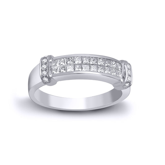 18ct White Gold  Diamond Dual Row Collared Eternity Ring 4mm - 18R202