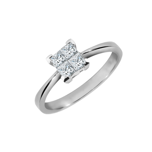 18ct White Gold  Diamond Illusion Solitaire Engagement Ring 5.5mm - 18R377-050