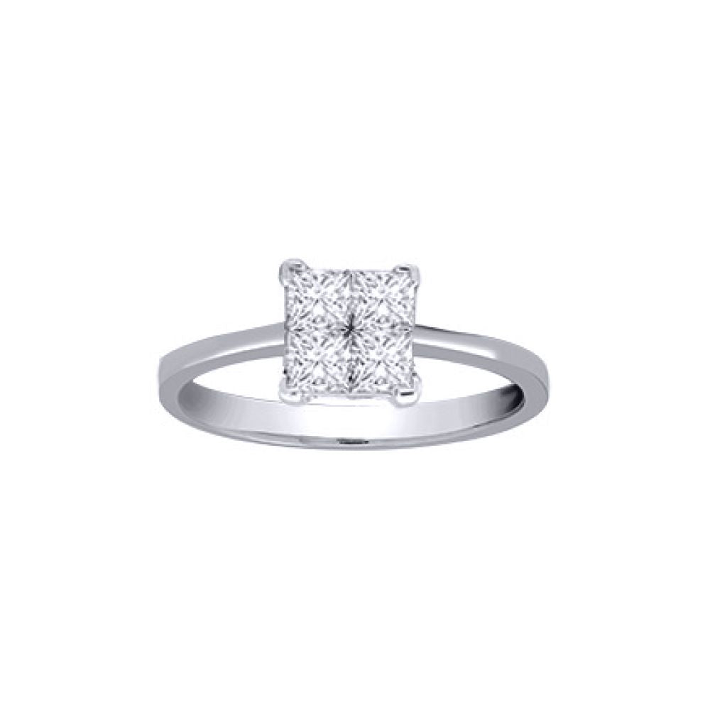 18ct White Gold  Diamond Illusion Solitaire Engagement Ring 7.5mm - 18R377-075