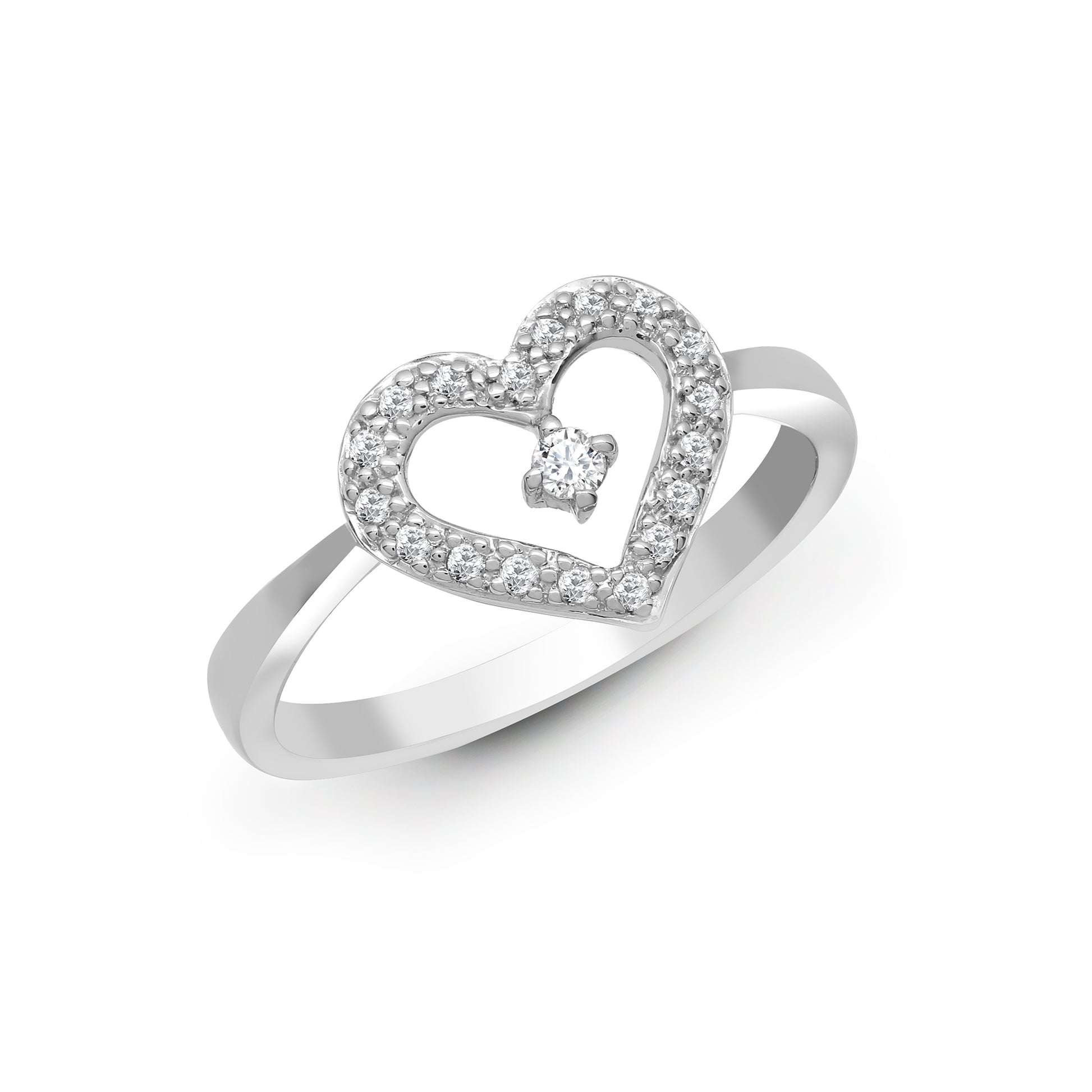 18ct White Gold  0.17ct Diamond Love Heart Cocktail Ring 10mm - 18R419