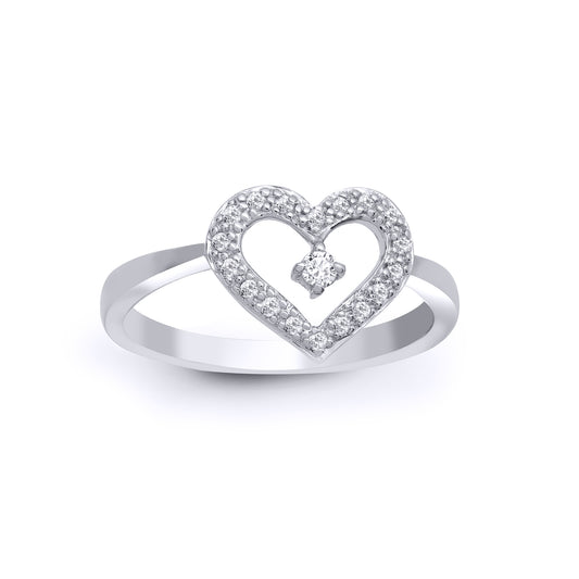 18ct White Gold  0.17ct Diamond Love Heart Cocktail Ring 10mm - 18R419