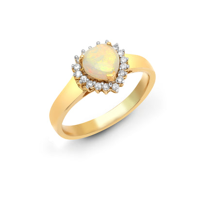 18ct Gold  0.14ct Diamond and Opal Solitaire Cluster Ring 8mm - 18R502