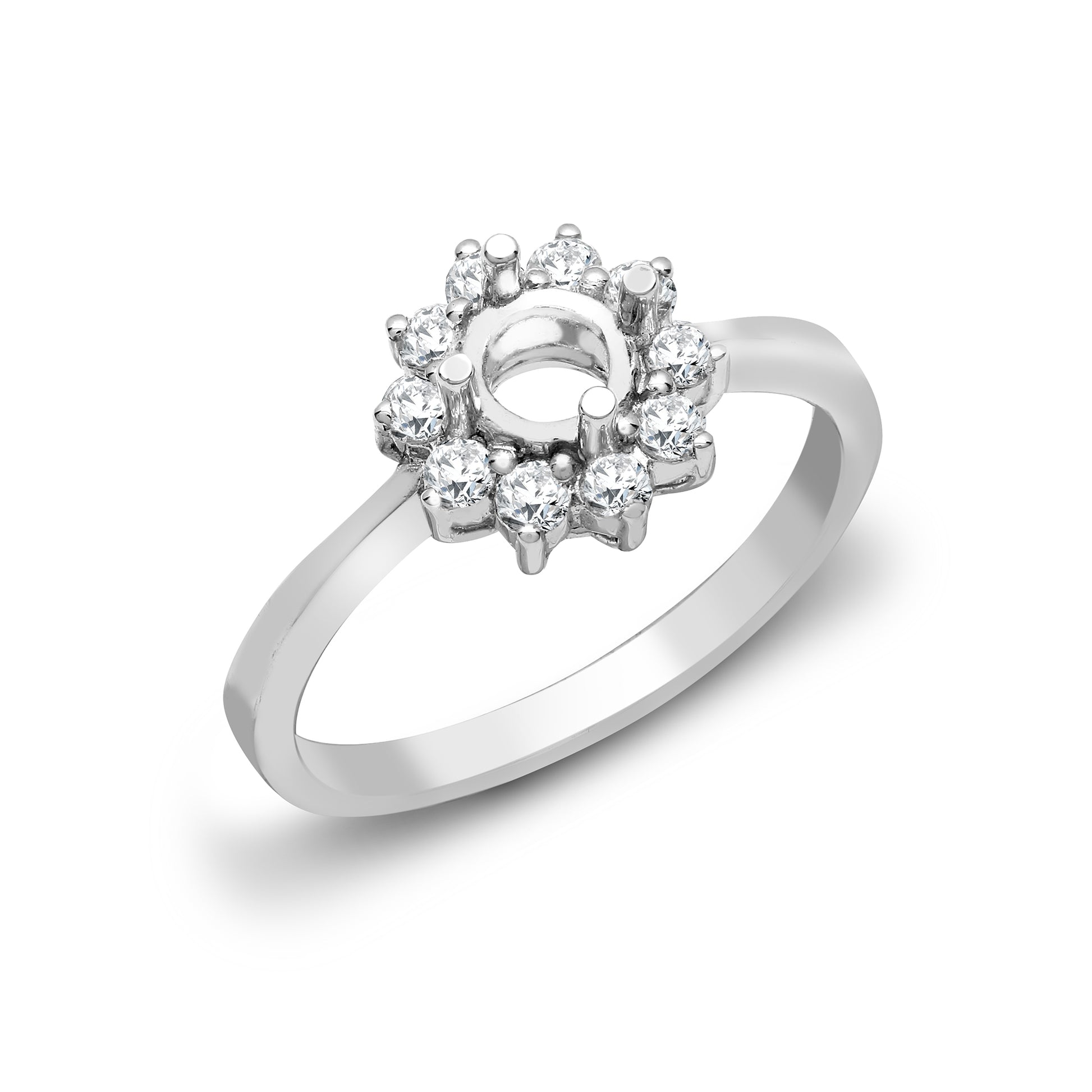 18ct White Gold  0.4ct Diamond Semi Set Mount Engagement Ring 10mm - 18R521-100