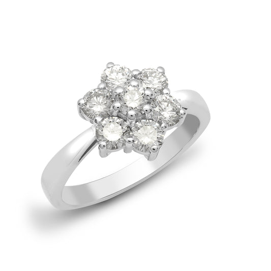 18ct White Gold  1.25ct Diamond 7 Stone Flower Cluster Ring - 18R543-125