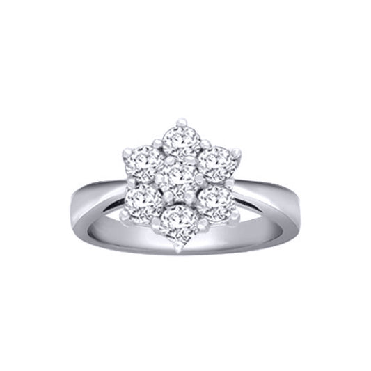 18ct White Gold  1.25ct Diamond 7 Stone Flower Cluster Ring - 18R543-125