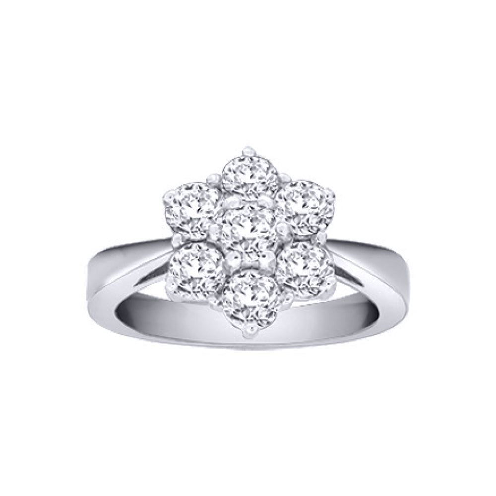 18ct White Gold  1.5ct Diamond 7 Stone Flower Cluster Ring 12mm - 18R543-150