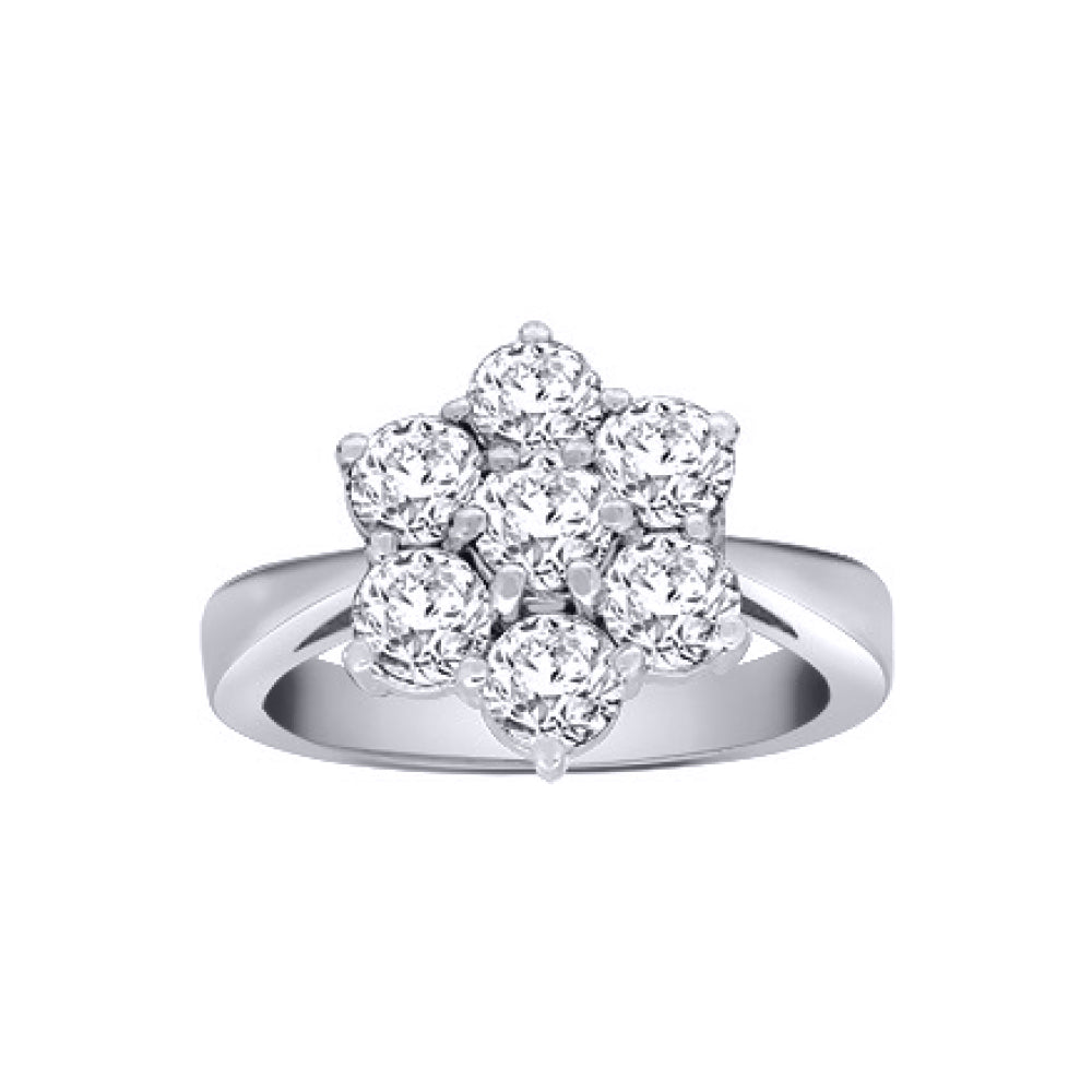 18ct White Gold  2ct Diamond 7 Stone Flower Cluster Ring - 18R543-200