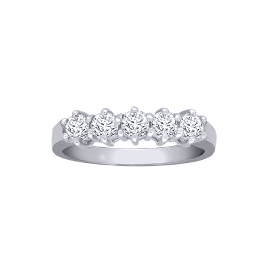 18ct White Gold  0.75ct Diamond 5 Stone Eternity Ring 5mm - 18R546-075