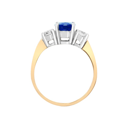 18ct Gold  Diamond Blue Sapphire Trilogy Engagement Ring 8mm - 18R567