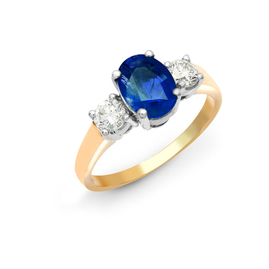 18ct Gold  Diamond Blue Sapphire Trilogy Engagement Ring 8mm - 18R567