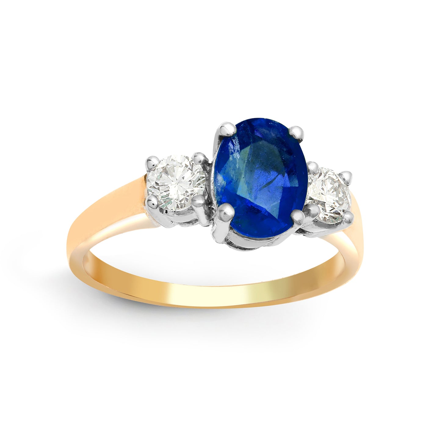 18ct Gold  Diamond Blue Sapphire Trilogy Engagement Ring 8mm - 18R567