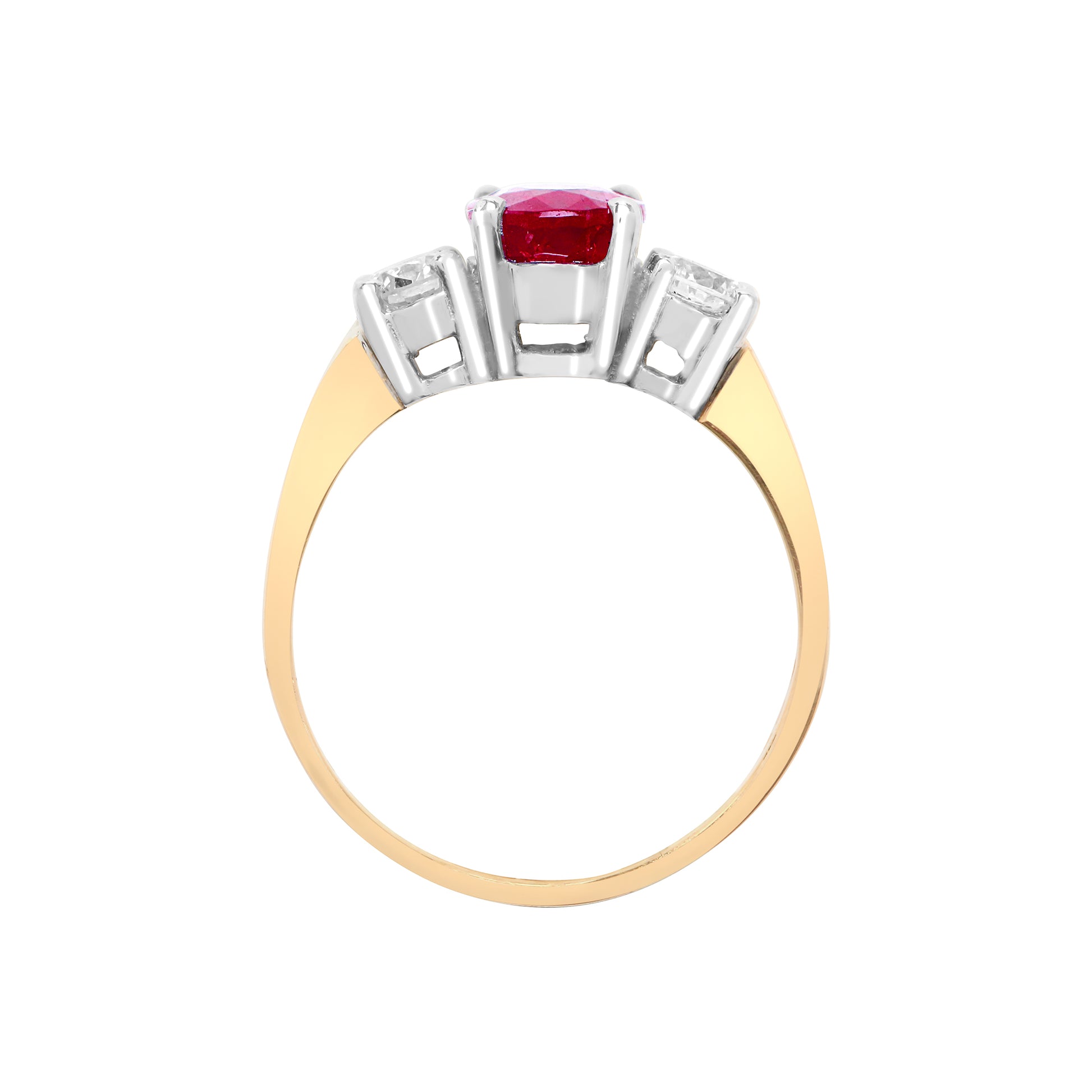 18ct Gold  Diamond Red Ruby Trilogy Engagement Ring 8mm - 18R568